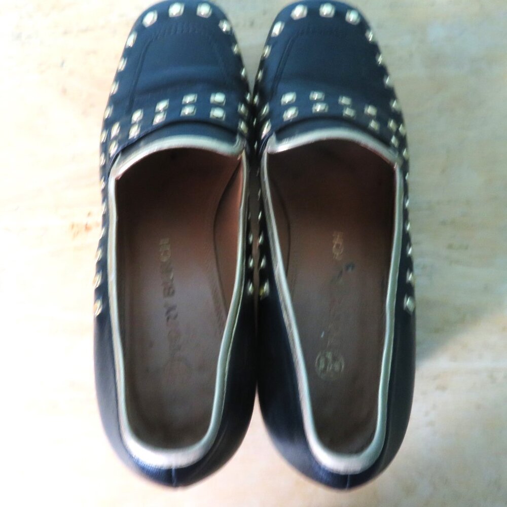 Black Studded Leather Loafers - Women's - Picture 3 of 9